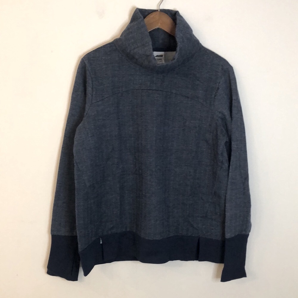 Avia Navy White Fleece lined Sweatshirt blue white Herringbone notched sides Med